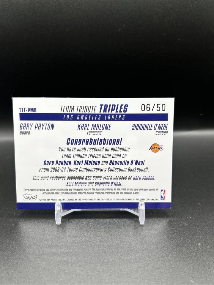 2004 Topps Team Tribute Triples Lakers Basketball Payton,Malone,O’Neal /50 PATCH - Image 2 of 2