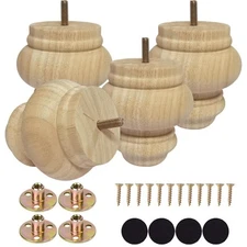 4 Inch Wooden Bun Feet Sofa Parts Round Furniture Legs Unfinished Sofa Couch ...