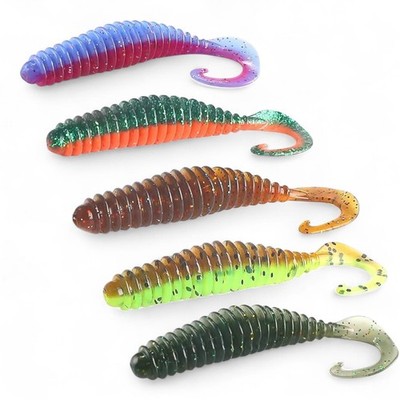 Gummiwurm 5 cm gerippter Worm Tail Forelle Barsch Köder Soft Glitzer gepunktet