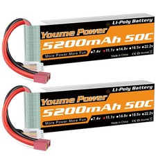2 Packs 11.1v Lipo Battery 5200mAh,3S Lipo Battery 50C with Deans T Plug for RC