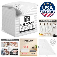 Highly Absorbent Microfiber Towels 12 Reusable Cleaning Cloths, 11.8" x 11.8"