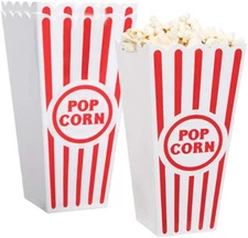 Novelty Place Popcorn Containers 4-Pack Red White Striped Plastic 7.8" Movie