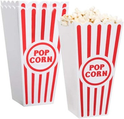 Novelty Place Popcorn Containers 4-Pack Red White Striped Plastic 7.8'' Movie