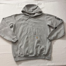 Carhartt Men's Slate Gray Pullover Hoodie Relaxed Fit Hooded Pockets Logo Size M