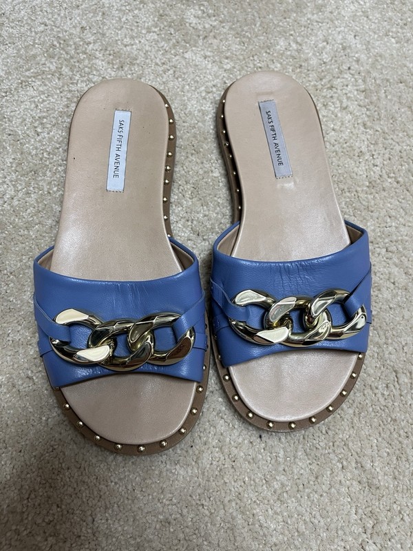 Blue Slip On Sandals 7.5 Bought At Saks 5th
