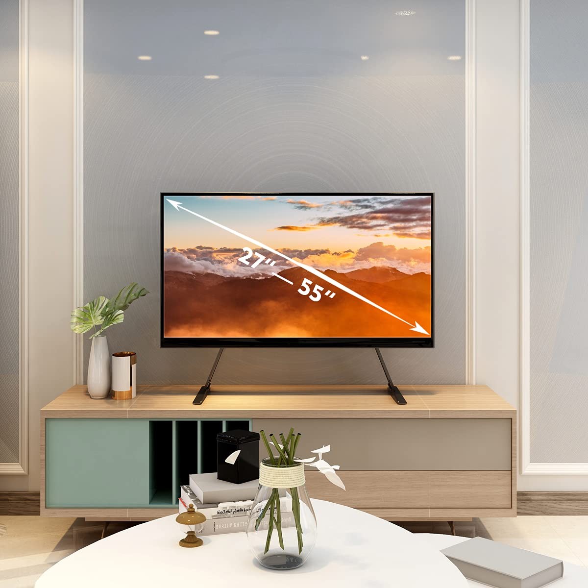 Universal Table Top TV Stand Base TV Legs with Height Adjustment fits Most 27...
