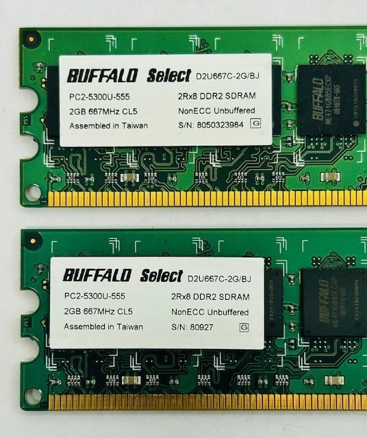 4GB Kit (2 x 2GB) Buffalo D2U667C-2G/BJ PC2-5300U 667MHz DDR2 Computer Memory - Image 2 of 3