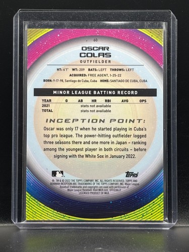 Oscar Colas 2022 Bowman Inspection GOLD Parallel #'d /50 RC Initiation Rookie - Picture 2 of 2