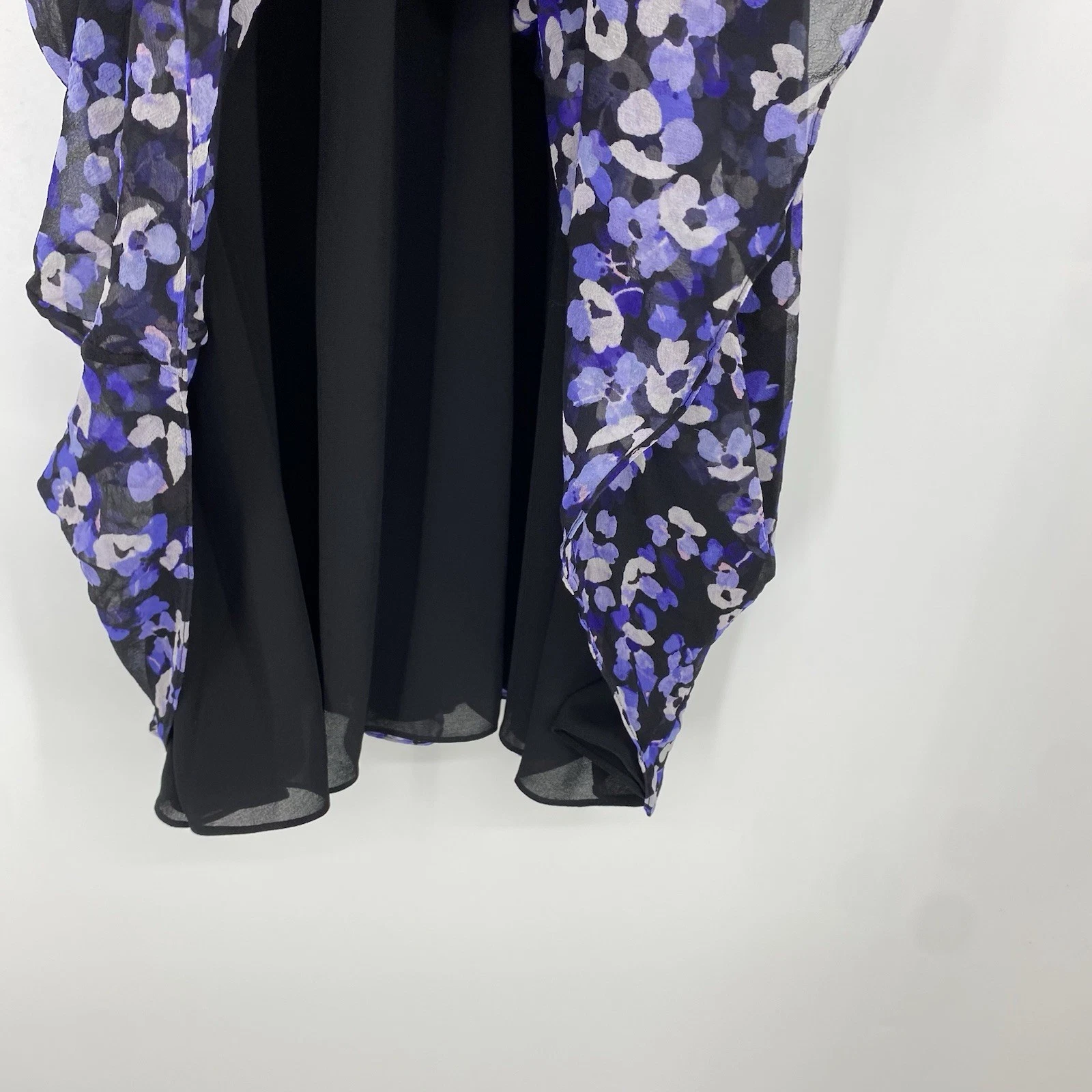 Abito Kate Spade piccolo ortensia chiffon seta viola nero manica corta