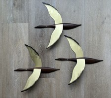 SET OF 3 Trio VTG Brass Metal Flying Duck Geese Wall Art Decor Bird MCM