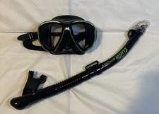 TUSA Sport Powerview Adult Dry Combo Black Green Highlights Goggles Snorkel Set