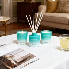 Weekend Home Fragrance Kit Scented Candle Set with Reed Diffuser Gift New US 