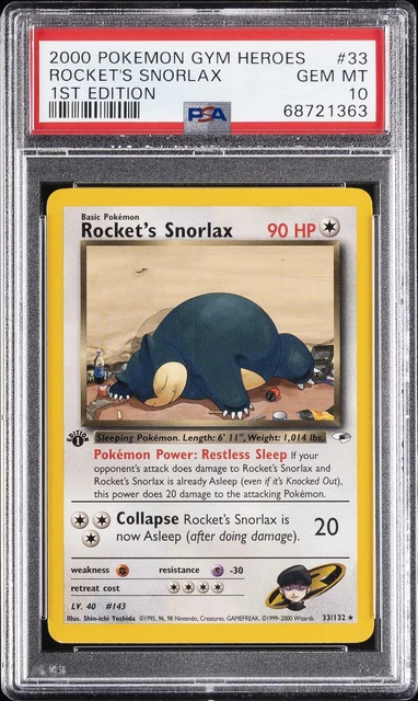 Pokemon Rocket's Snorlax Gym Heroes 33/132 1st Edition PSA 10 Gem Mint