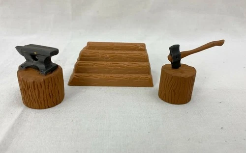 Marx Playset Anvil Wood Stack and Axe-Chopping Block Lot
