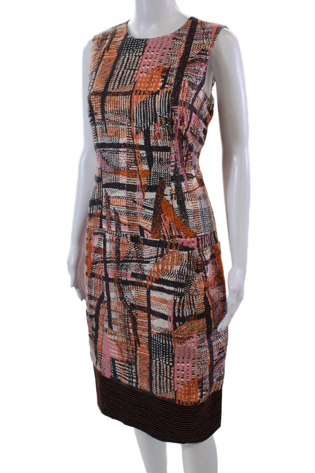 Lida Baday Womens Linen Stitching Detail Sleeveless Dress Orange Size 8 - Image 2 of 4