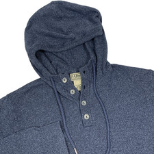 VTG LL Bean Fleece Hoodie Sweatshirt Mens Medium Heathered Gray Blue Cotton