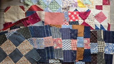 Lot of 24 Antique Vintage Quilt Blocks Cotton Fabric Pattern 9x9'' or Larger
