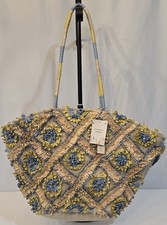 NWT Beachy Blue  Yellow Lined Jute Tote Purse