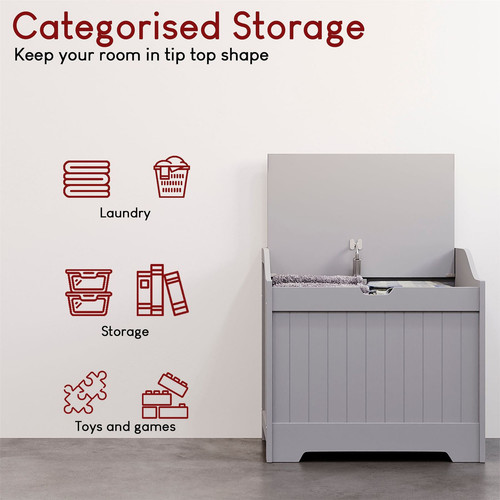 Modern Bathroom Laundry Chest Cabinet Storage Basket Clothes Bathroom Furniture - Picture 4 of 8