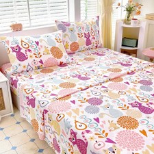 Full Sheet Set Kids - Kitty 4 Pieces Soft Microfiber Cartoon Style Bedsheets ...