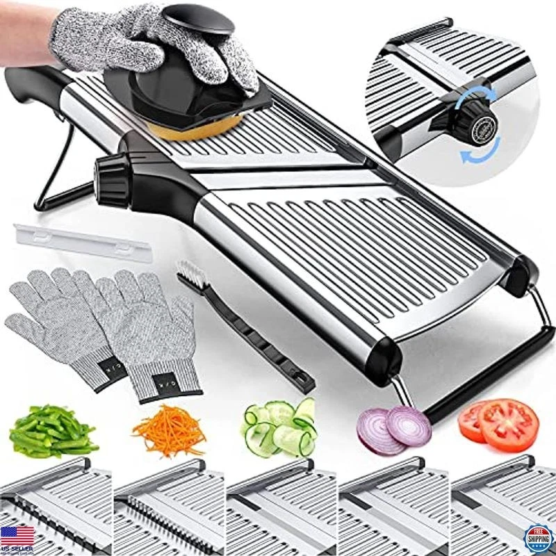 Adjustable Mandoline Food Slicer - Stainless Steel Cutter with Cut-Resistant
