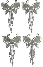 Set of  4 JCGY Crystal Silvery White Butterfly Bridal Barrettes Streamers 9050-4