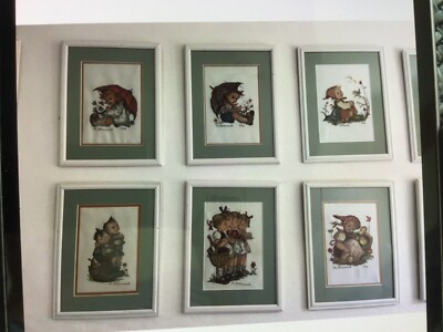 Hummel Bilder gestickt mit Rahmen  und Passepartout, Kreuzstich , 12 Bilder 