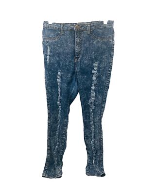 Revolt Jeans Womans Skinny 13 X 32 Blue Distressed Denim High Rise