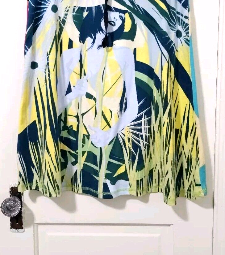 NEW Women Profile Wearable Art Graphic Jersey Knit Skirt Large Yellow