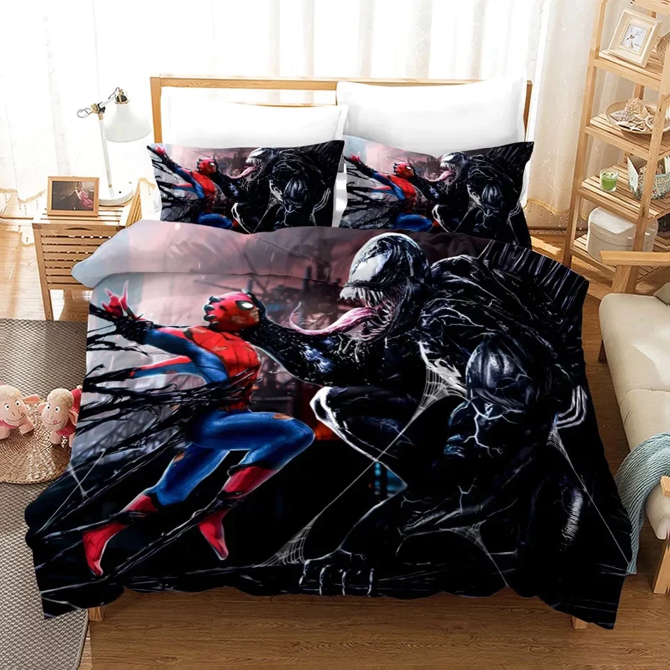 Venom Spiderman Full Bedding Set (4pcs). Cartoon Movies Gift Idea For Lovers.