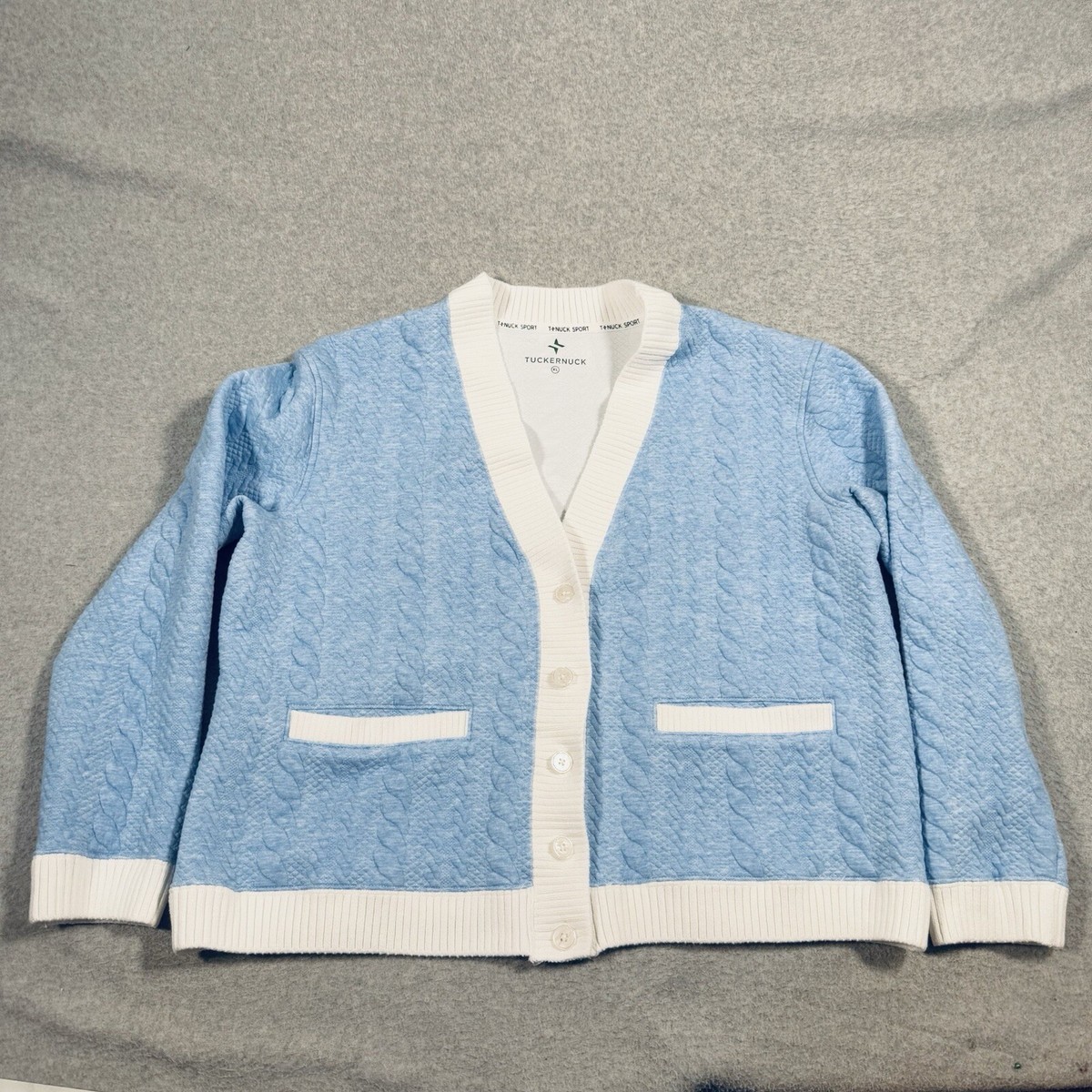 Tuckernuck Sport Sweater Women's XL Light Blue Cable Charley