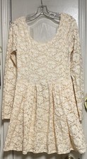 Free People Peach Sherbet Layered Floral Lace Precious Peplum Dress