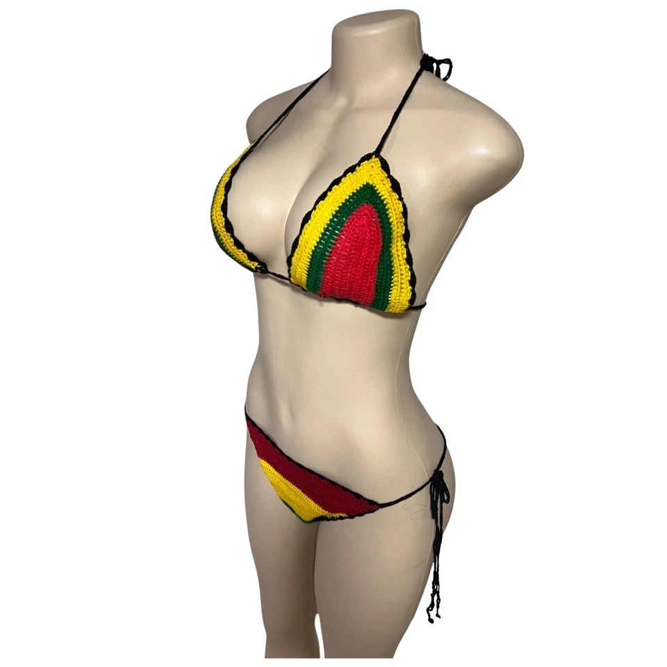 Bikini Reggae Jamaicano Rasta Crochet (Conjunto) Traje de baño Verano Playa. 100% hecho a mano Foto 3 de 4