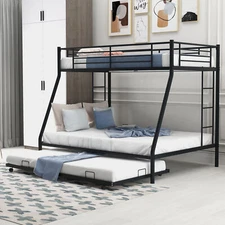 Metal Bunk Bed with Trundle Twin Over Full Bed Frame for Kids Teens Adults