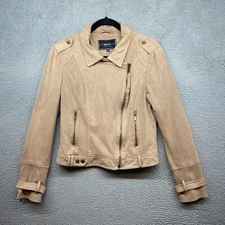 BNCI Blanc Noir Womens Biker Jacket Brown Moto Suede Collared Pocket Size M