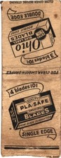Pla-Safe Single Edge Blades, 4 Blades 10¢, Blade, Vintage Matchbook Cover