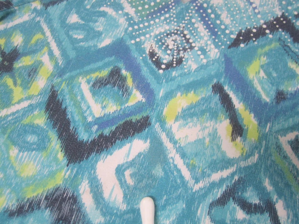 Rebecca Malone Shirt Womens Large Blue Green Geo Short Sleeve Blouse Cotton - Image 4 of 4