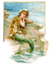 Vintage Image Little Mermaid Hans Andersen Fairy Tale Waterslide Decal WOM994