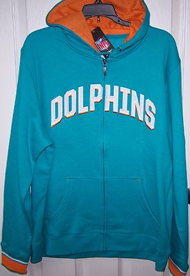 Miami Dolphins Blue Zippered Hooded Sweatshirt Embroidered