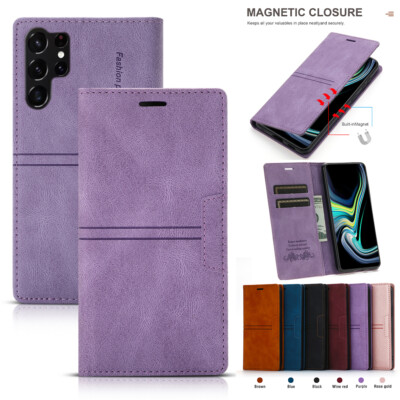 Fr Samsung S24Ultra S23 S22 S21 S7 Note8 Leather Wallet Case Magnetic Flip Cover