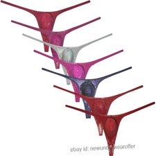 Men's Micro Thong Stretchy Bikini T-Back Shiny Underwear Contour Pouch G-String