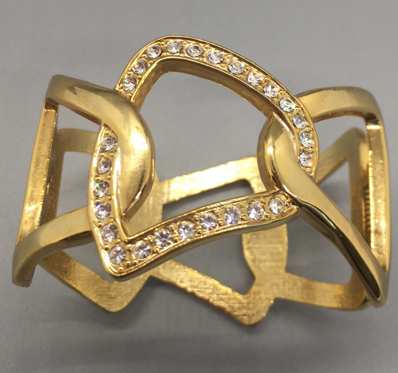 High Polished Gold Tone Rhinestone Bangle Bracelet 2 Inch-image