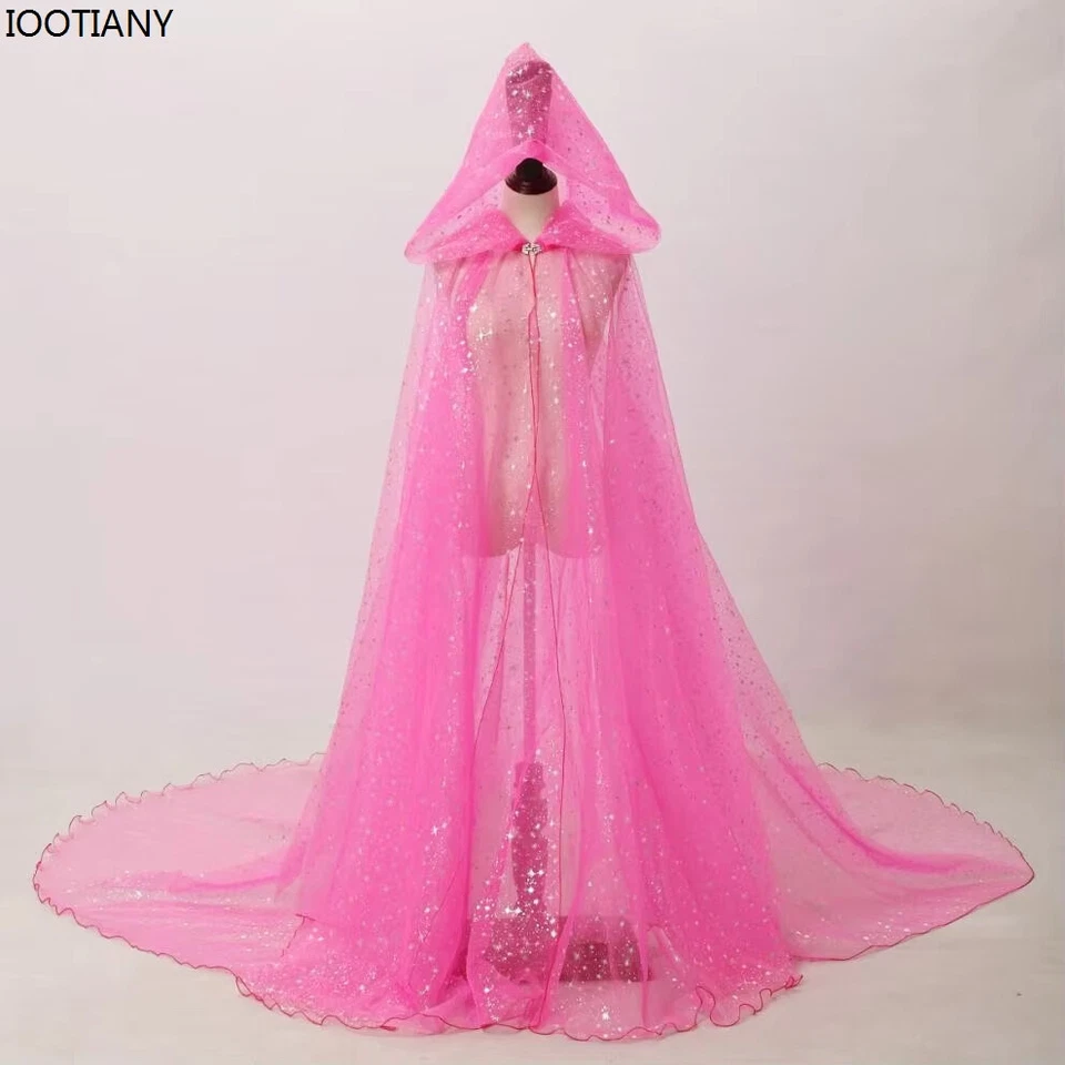 Capa de cielo estrellado brillante lisa de Halloween con cola larga para mujer capa con capucha gótica Foto 4 de 4