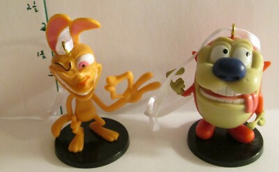 Ren Hoek & Stimpy J. Cat  Show Artesian Ornaments Set of 2 BOGO Buy 1 get 1 Free