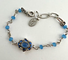 Michal Golan Blue + Silver Bracelet w. Crystals and Beads Adjustable Handmade