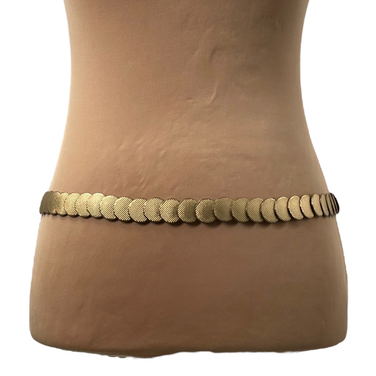 Vintage 80s Gold Tone Coin Disc Stretch Metal Belt Waist Belt Size XS/S 26-28\