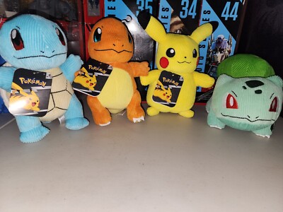 Pokemon Select Corduroy 8'' Plush Pikachu , Squirtle , Charmander, Bulbasaur Lot