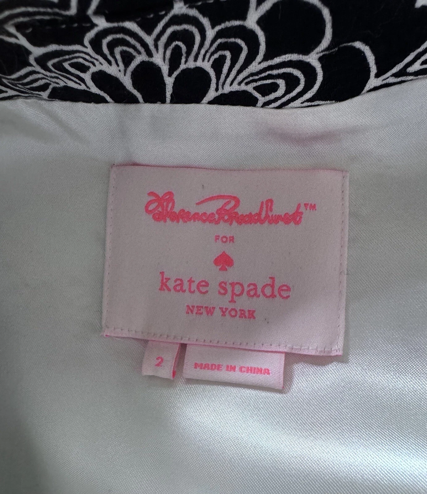 Abito Kate Spade New York floreale a strati bianco e nero taglia 2 nuovo