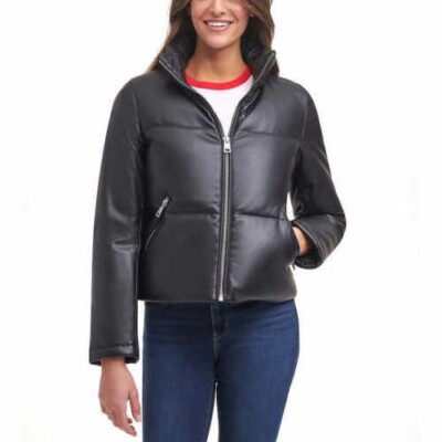 Brand New Levi's Ladies' Faux Leather Puffer Jacket - Black