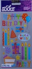 EK Success Sticko 22 pc Happy Birthday Party Scrapbook Stickers NEW